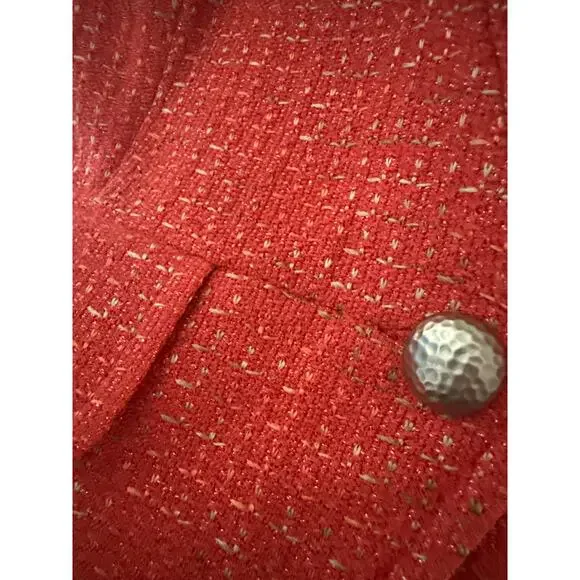 St. John Metallic Single Button Tweed Blazer‎ Coral Size 12